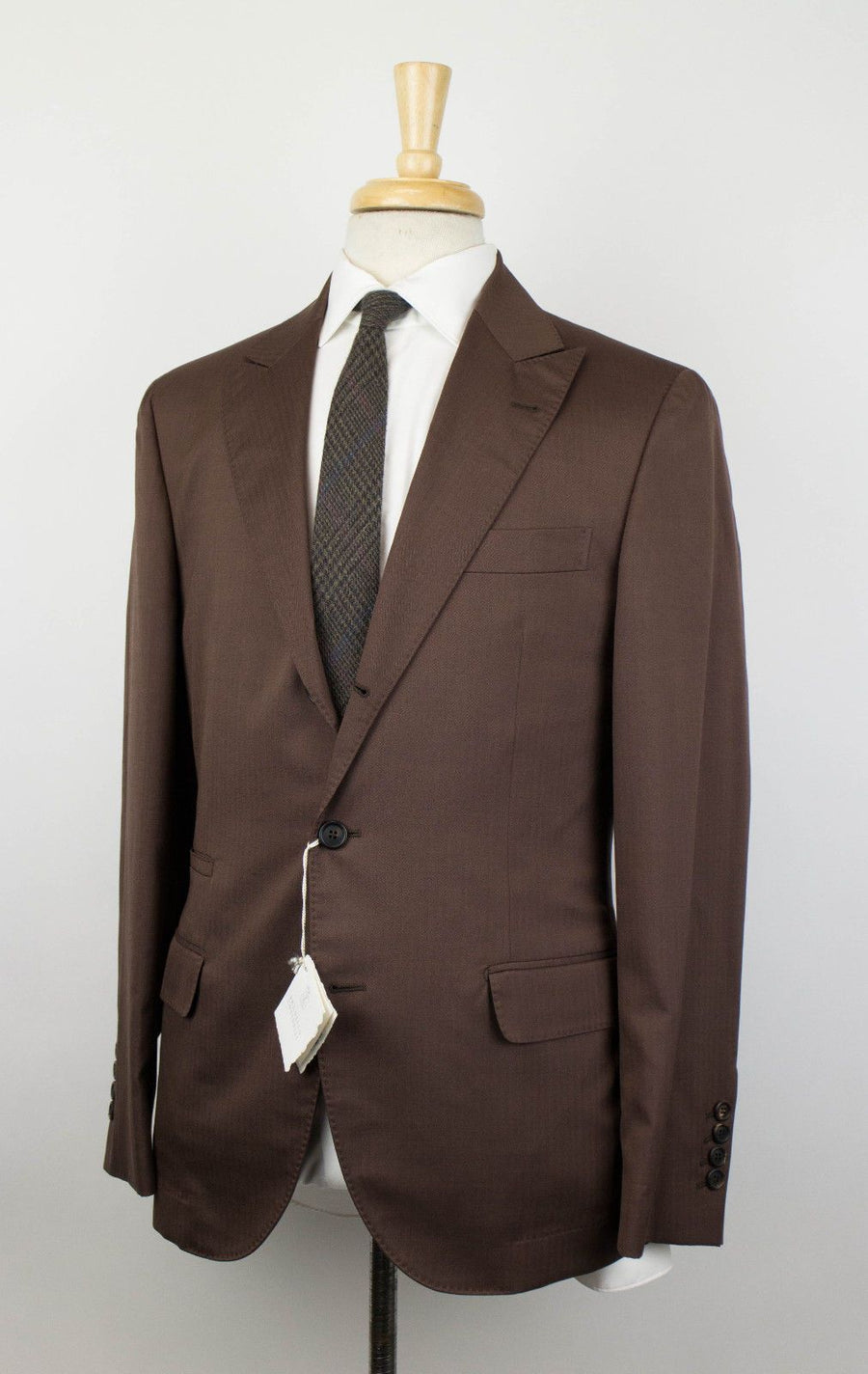 Herringbone Wool Blend 3/2 Button Suit - Brown