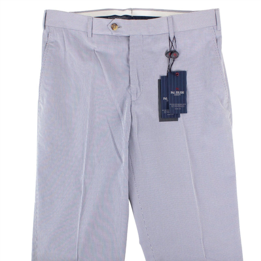 Blue Pinstripe Cotton Blend Dress Pants