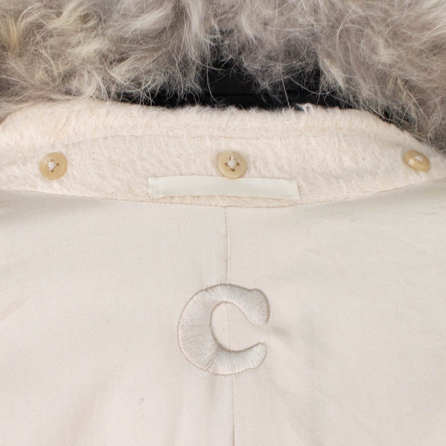 Alpaca Blend Fur Collar Double Breasted Coat - Beige