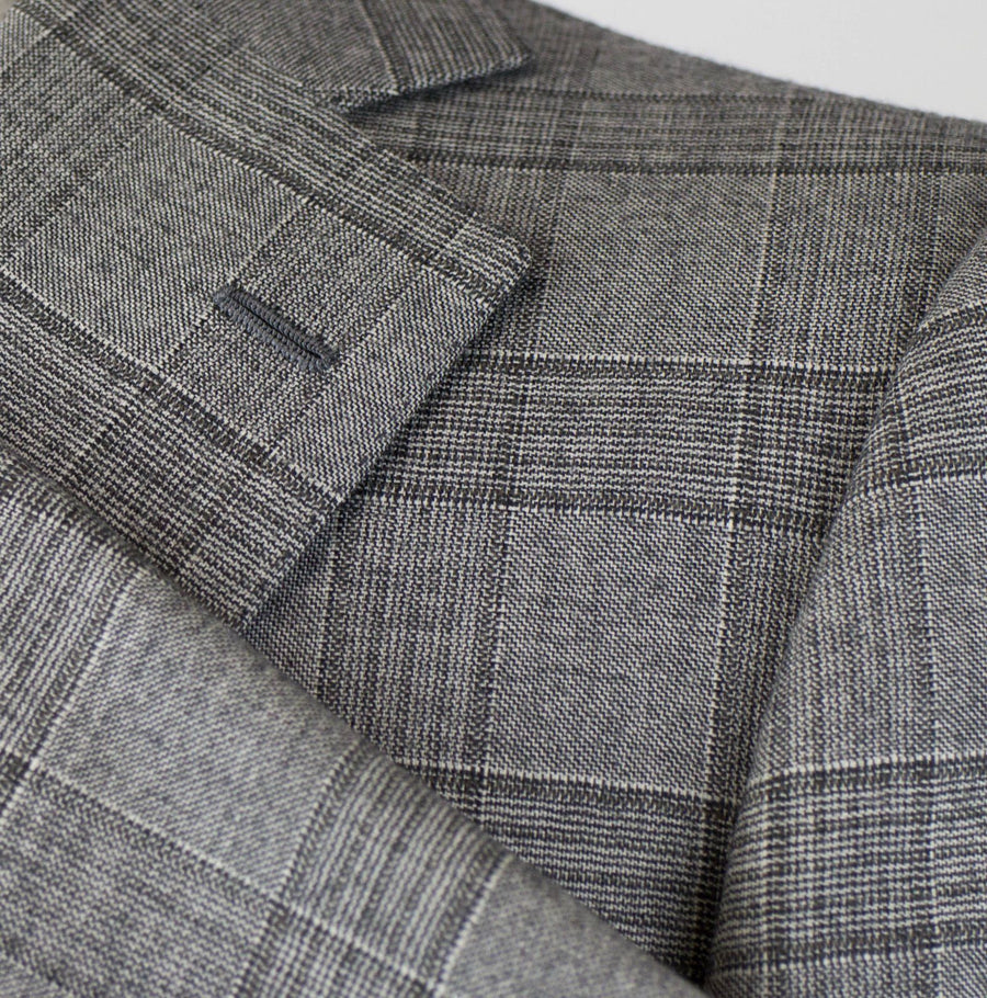 Drop 7 Plaid Wool 2 Button Suit - Light Gray