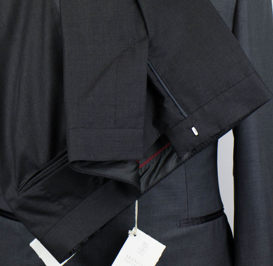 Wool Blend Satin Trim DB Tuxedo Suit - Gray