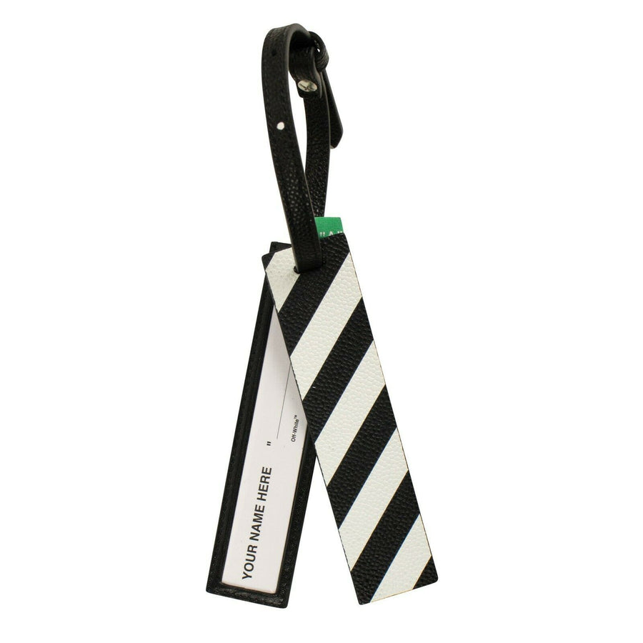 Diagonal Leather Travel Tag - Black And White