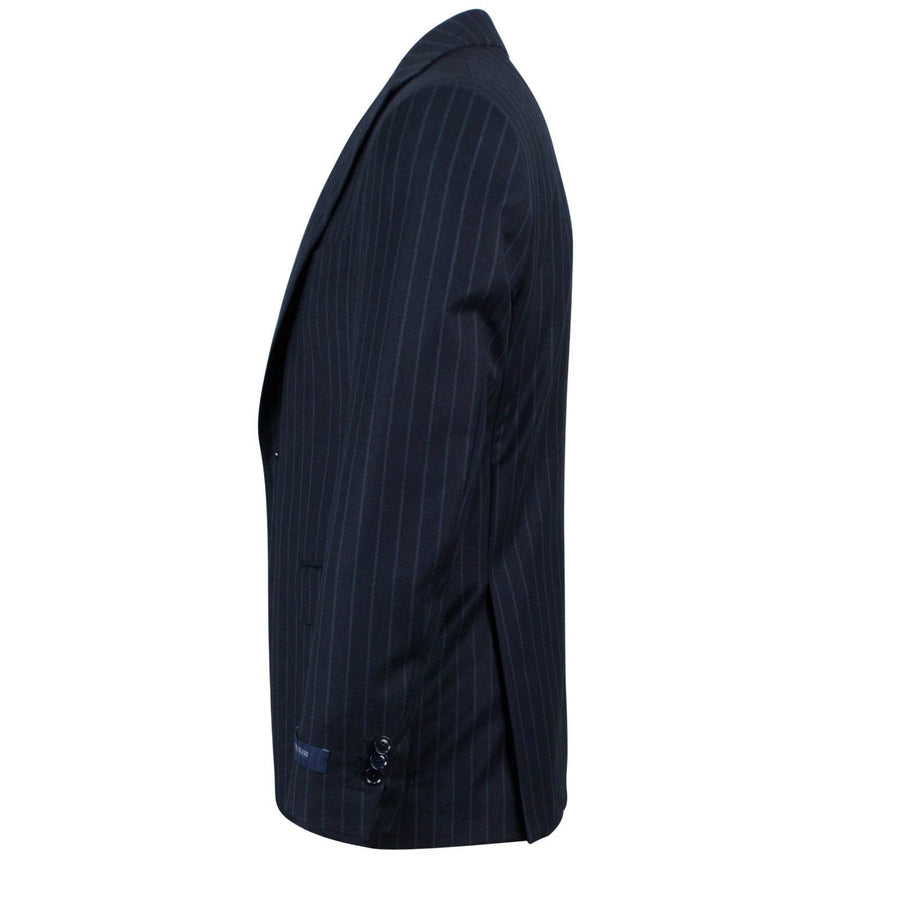 Drop 7 Striped Wool Blend Two Button Suit - Navy
