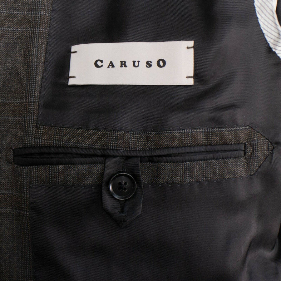 Drop 8 Windowpane Check Wool 3 Roll 2 Button Slim Fit Suit - Brown