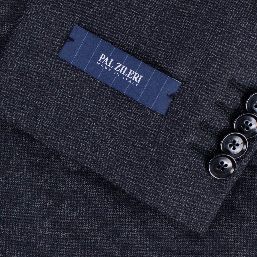 Micro Houndstooth Wool Two Button Suit - Charcoal Gray