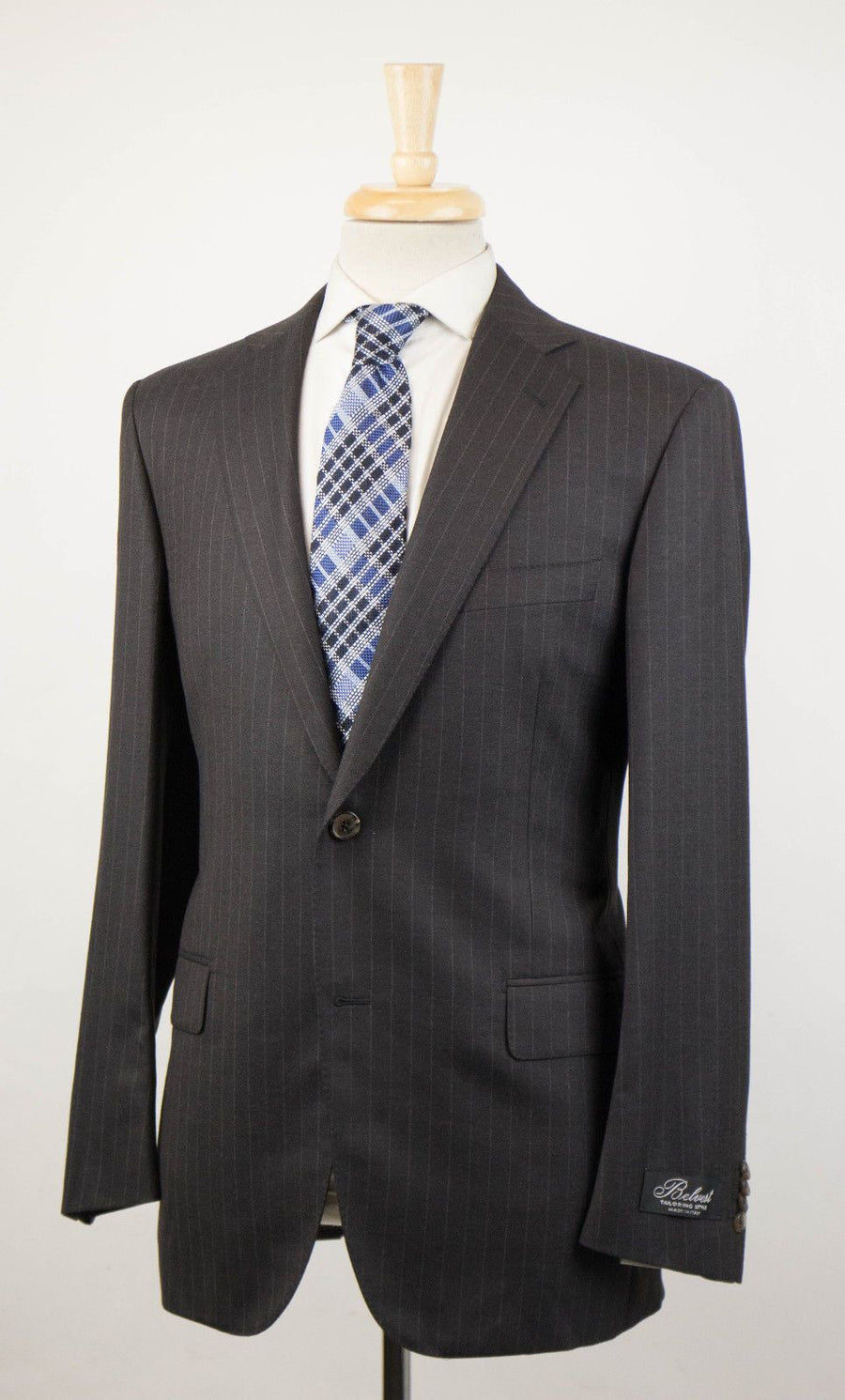 Striped Super 130's Wool 2 Button Suit - Brown