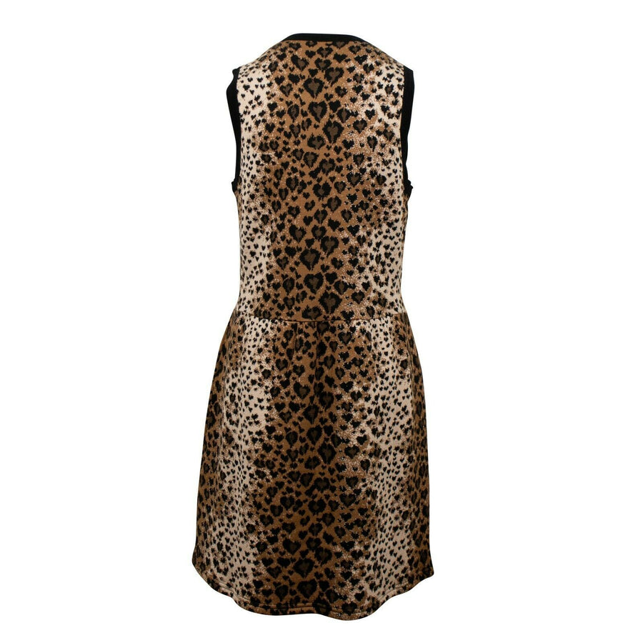 Fit And Flare Leopard Print Sleeveless Dress - Brown