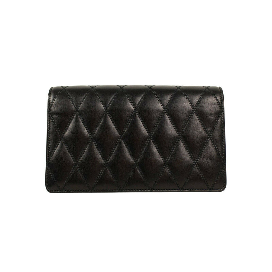 Angie Chain Diamond Quilted Lambskin Leather Handbag - Black