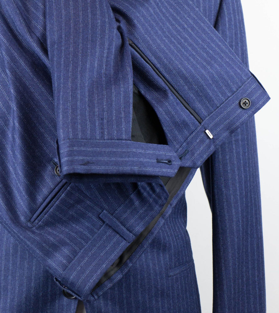 Drop 4 Striped Wool 3 Roll 2 Button Suit - Blue