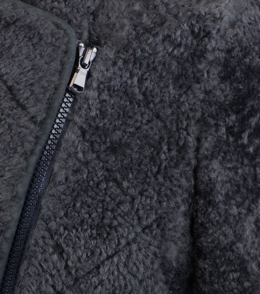 Shearling Leather Biker Jacket - Midnight Blue