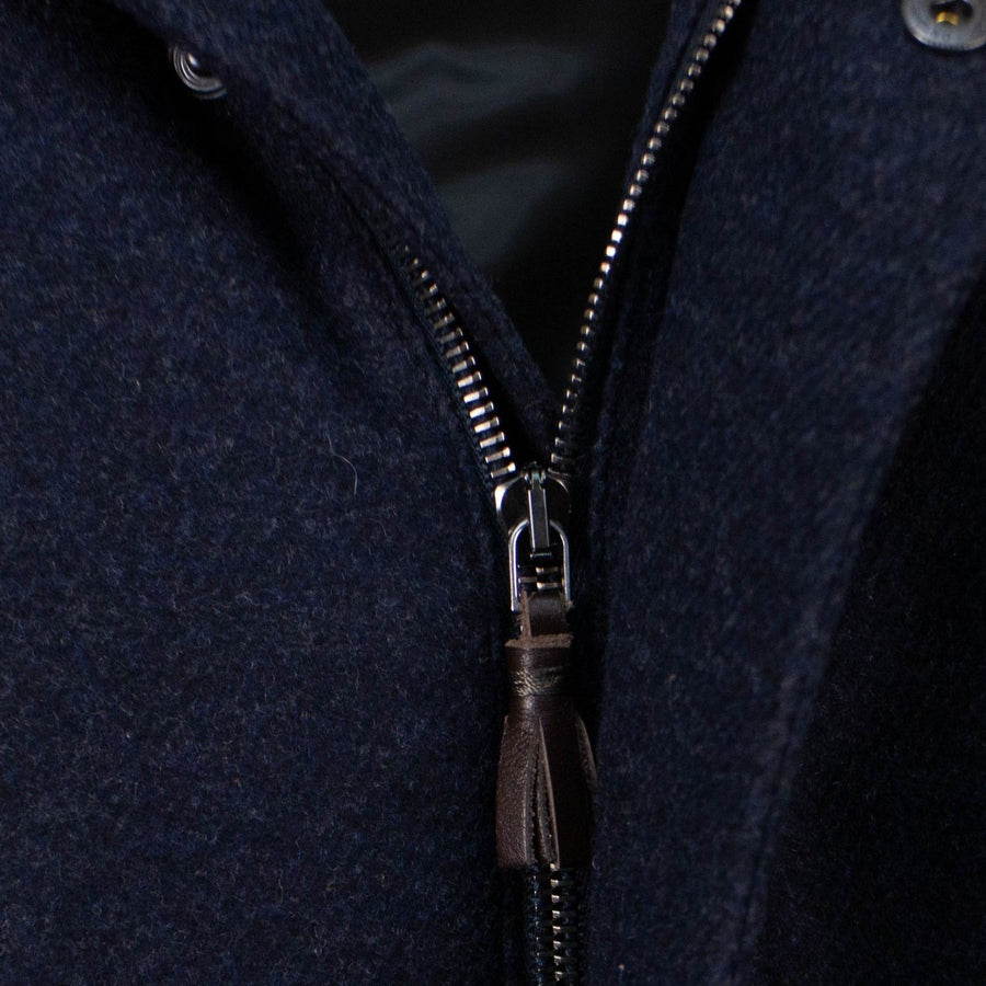 Cashmere Blend Hooded Zip Up Coat - Blue