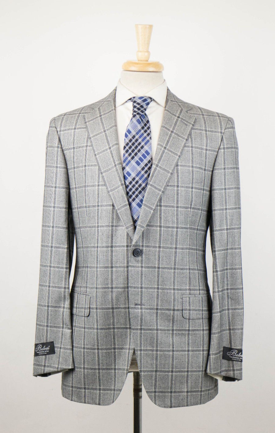 Windowpane Wool Super 160's 2 Button Suit - Gray