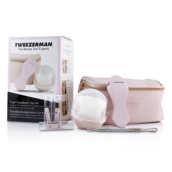 Bright Complexion Prep Set: Complexion Cleansing Brush + Bright Complexion Facial Dermaplaner + No Slip Skincare Tool + Bag - 3pcs + 1 Bag