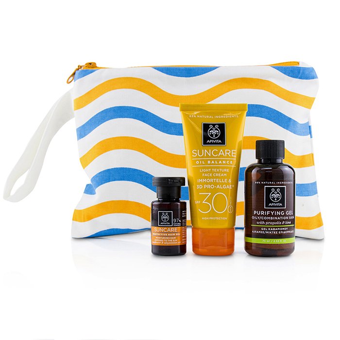 Suncare Set: Oil Balance Face Cream Spf30 50ml + Purifying Gel 75ml + Protective Hair Oil 20ml - 3pcs+1bag