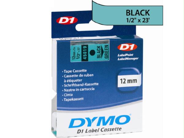 Dymo Black Print/ Green Tape, 1/2 X 23