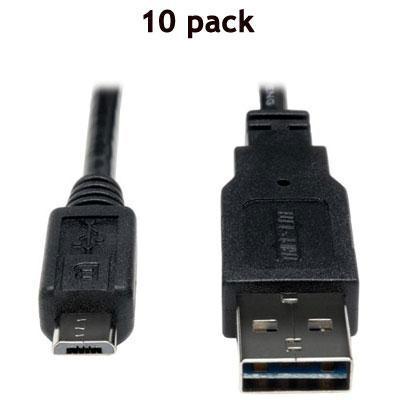 Tripp Lite Usb 2.0 Reversible Charging Cable 24awg A 5pin Micro B 10pc 1ft