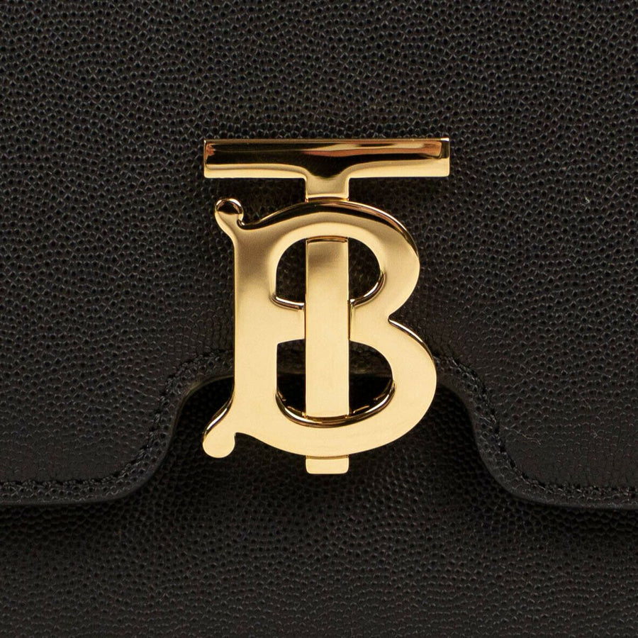 Grainy Leather 'TB' Monogram Medium Shoulder Bag - Black