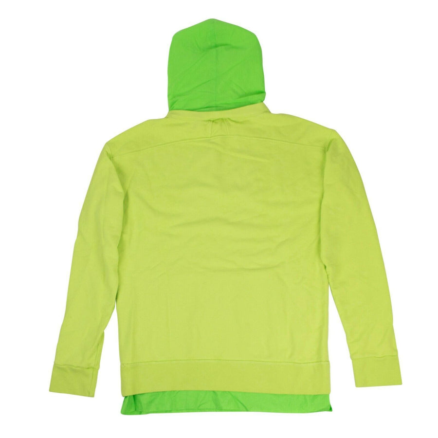 Layered French Terry Nylon Hoodie Sweatshirt - Neon Green