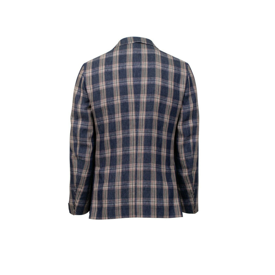 Drop 8 Plaid 3 Roll 2 Button Linen Sport Coat - Blue