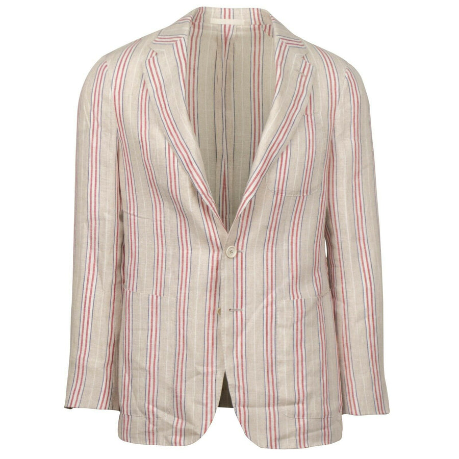 Drop 9 Striped Linen 3 Roll 2 Button Sport Coat - Beige
