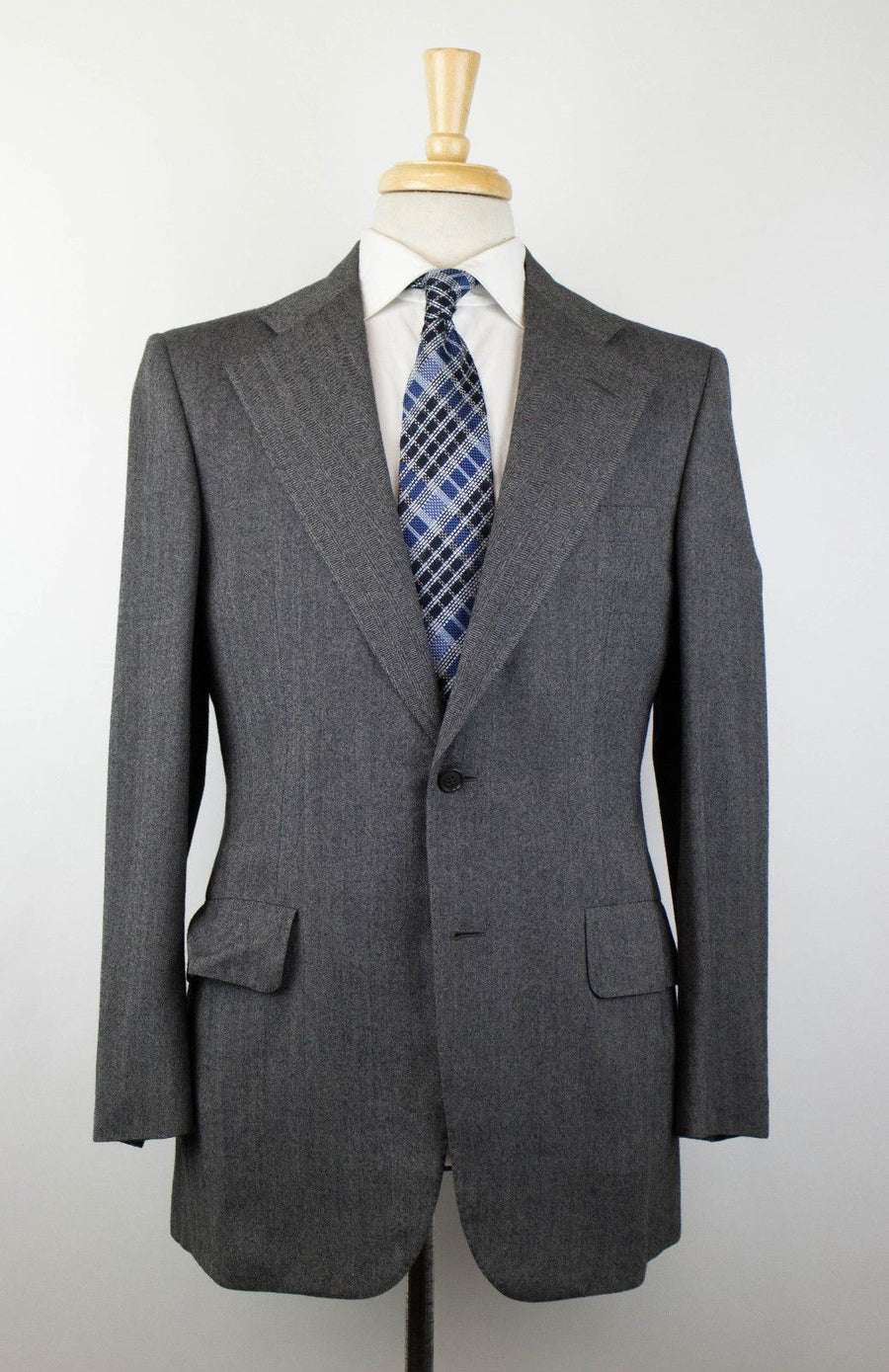 Herringbone Wool 2 Button Suit - Gray