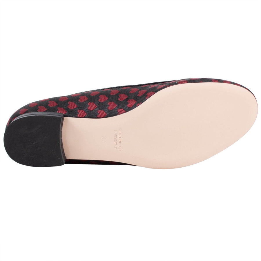Fabric Printed Hearts Loafer Flats - Red / Black