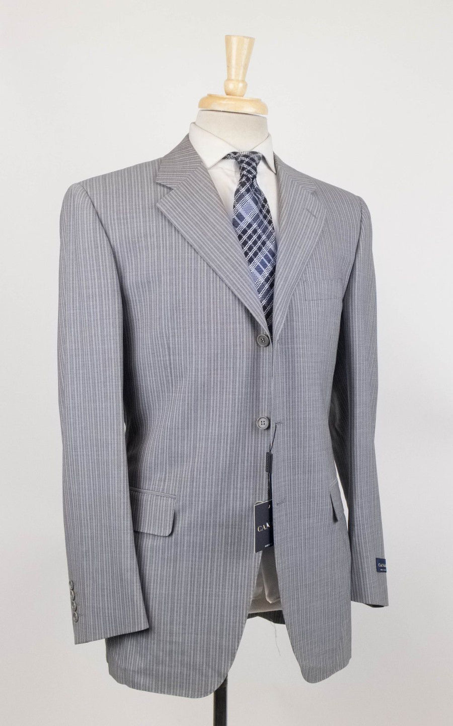 Drop 6 Striped Wool 3 Button Suit - Gray