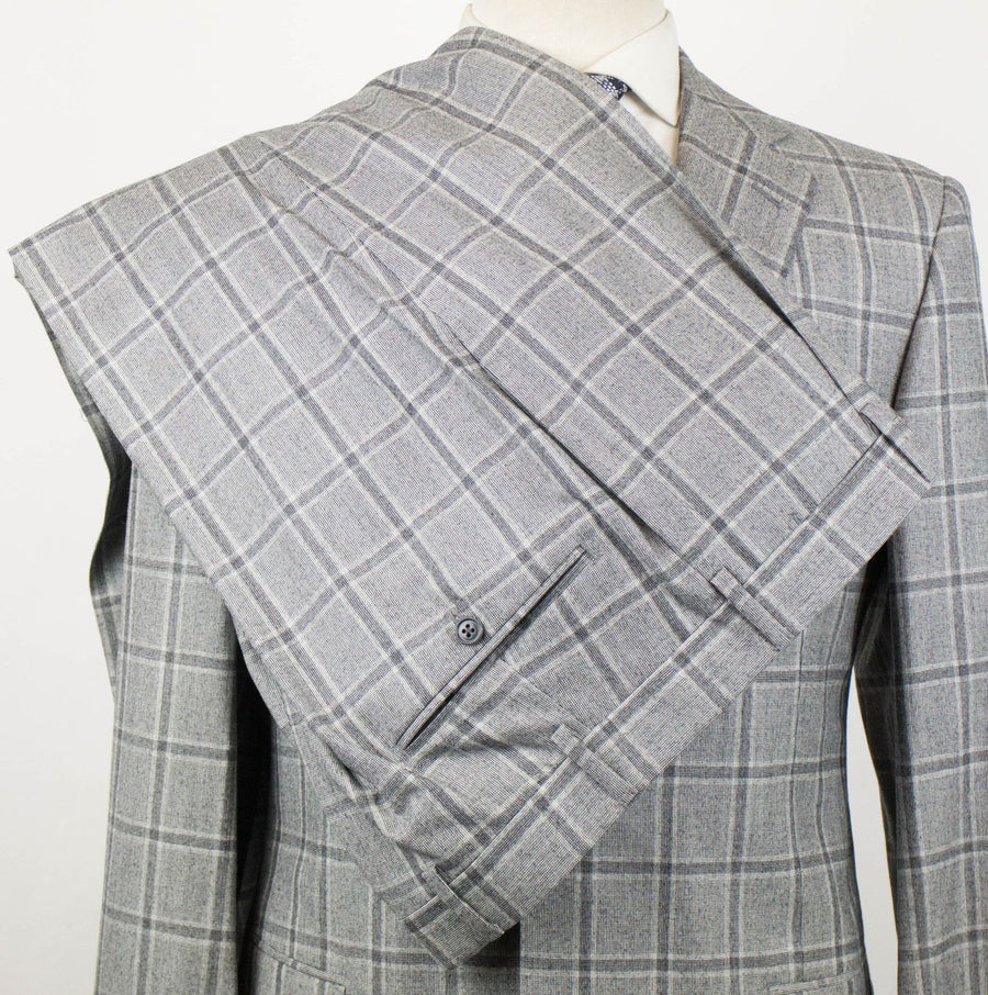 Windowpane Wool Super 160's 2 Button Suit - Gray