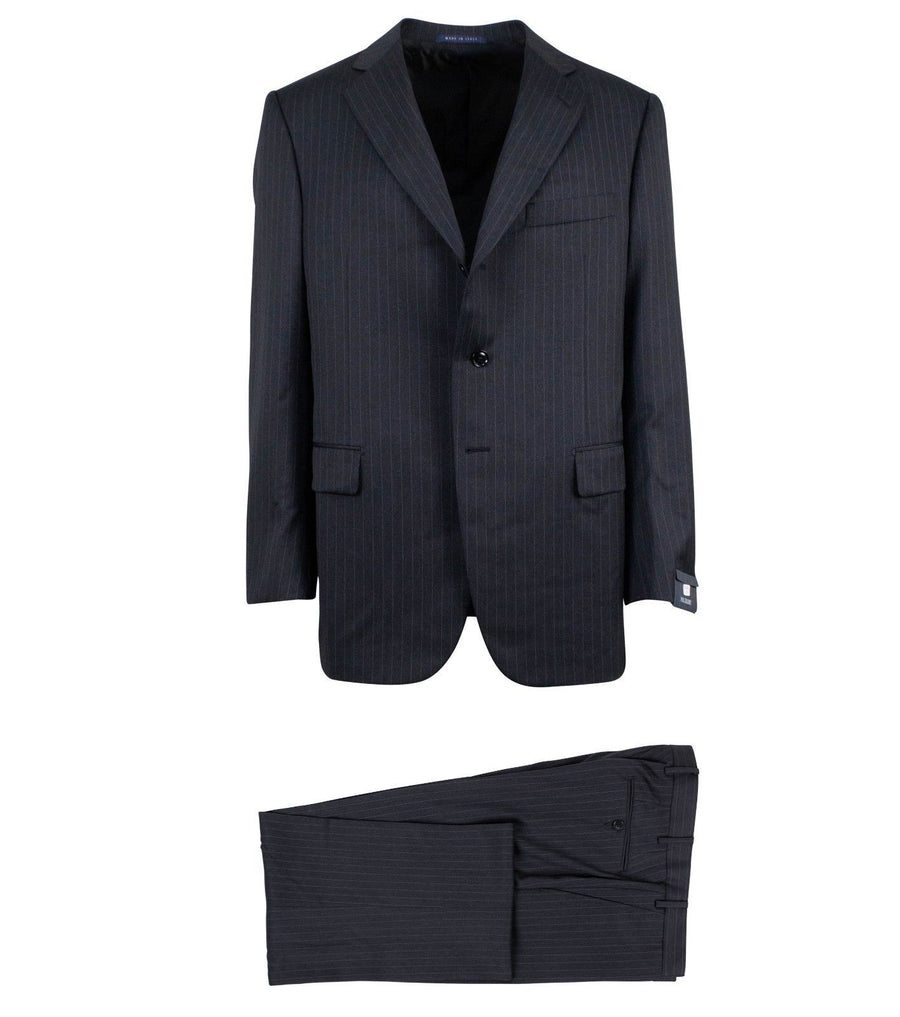 Striped Wool Three Button Suit - Grey