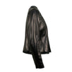 Embroidered Leather Zip Up Jacket - Black
