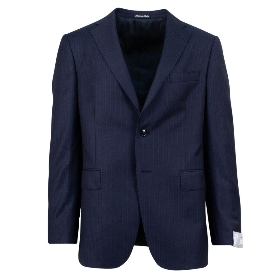 Drop 4 Thick Striped Wool Two Button Suit - Navy Blue / Purple