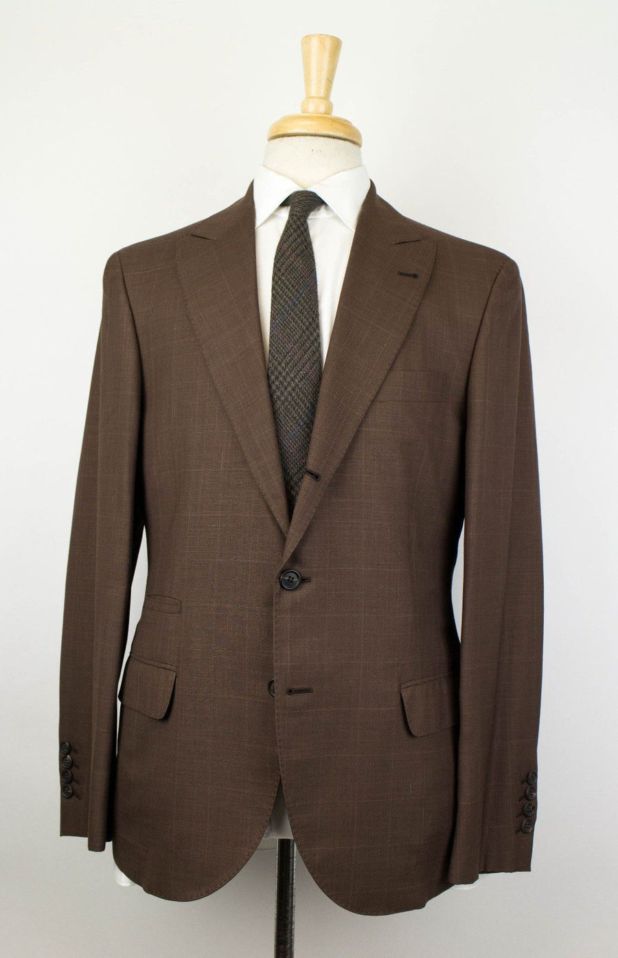 Checked Wool Blend 3 Roll 2 Button Suit - Brown
