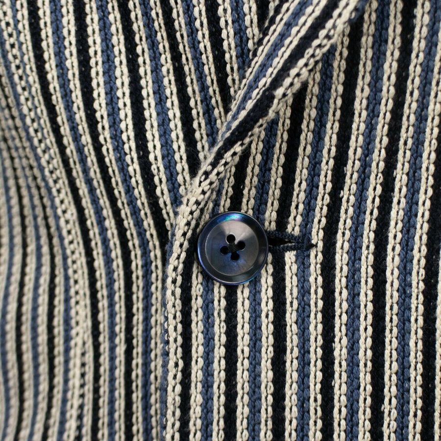 Striped Cotton Double Breasted Sport Coat - Blue