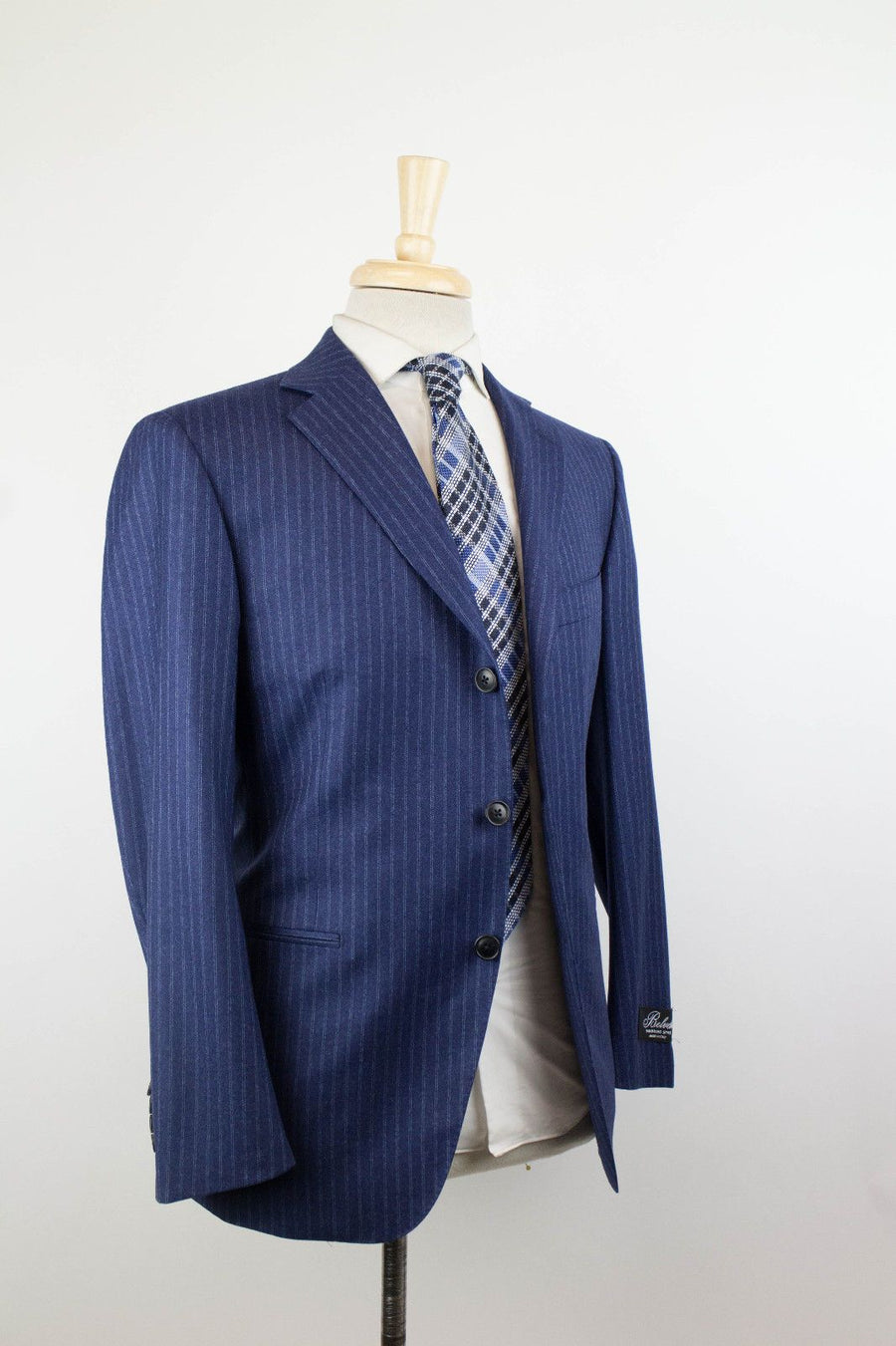 Drop 4 Striped Wool 3 Roll 2 Button Suit - Blue