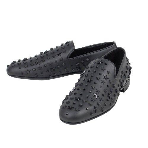 Sloane Leather Star Embellished Loafers - Black