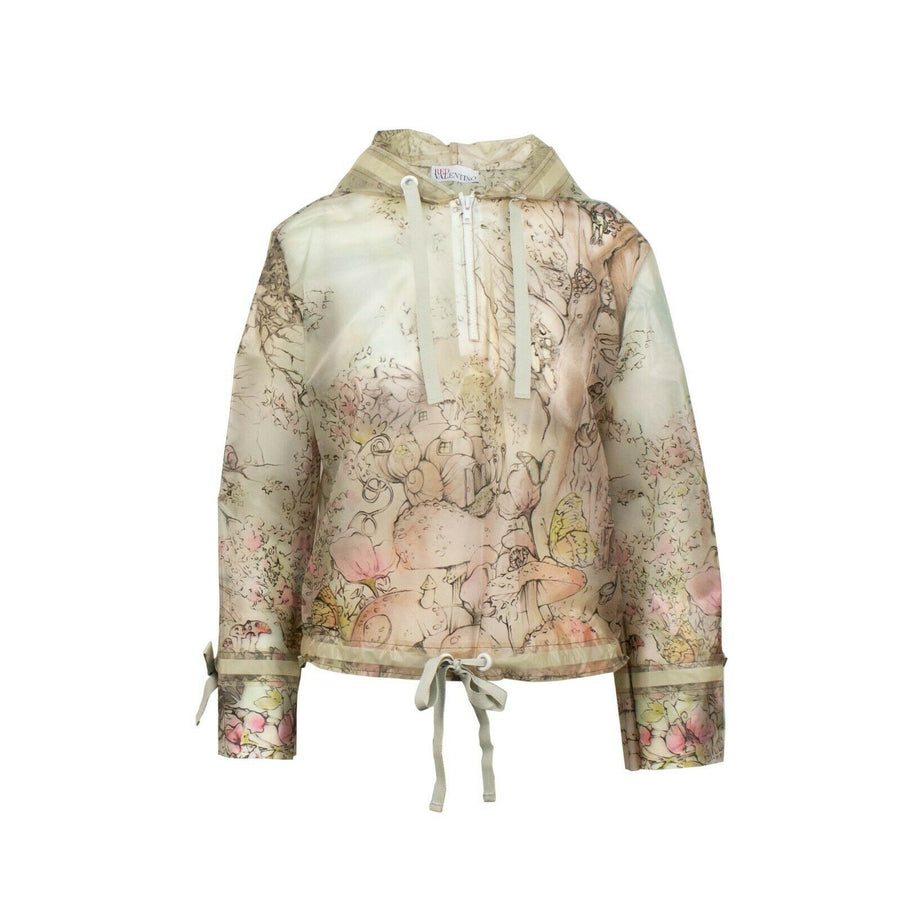 Printed Half Zip Up Rain Jacket  -  Ivory / Multi