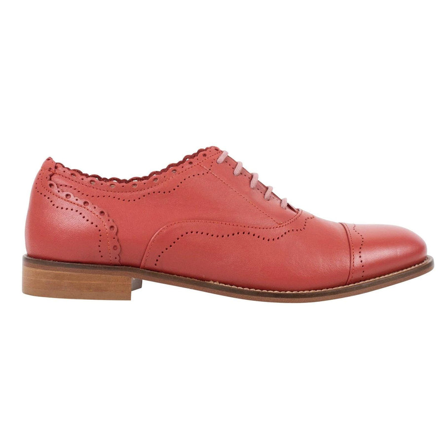 Leather Scalloped Edges Oxford Shoes - Coral