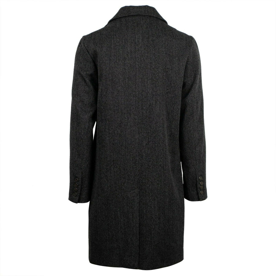 V Cut Studded Melange Long Coat - Gray