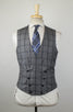 Drop 7 Windowpane Check Wool 3/2 Button 3 Piece Suit - Gray
