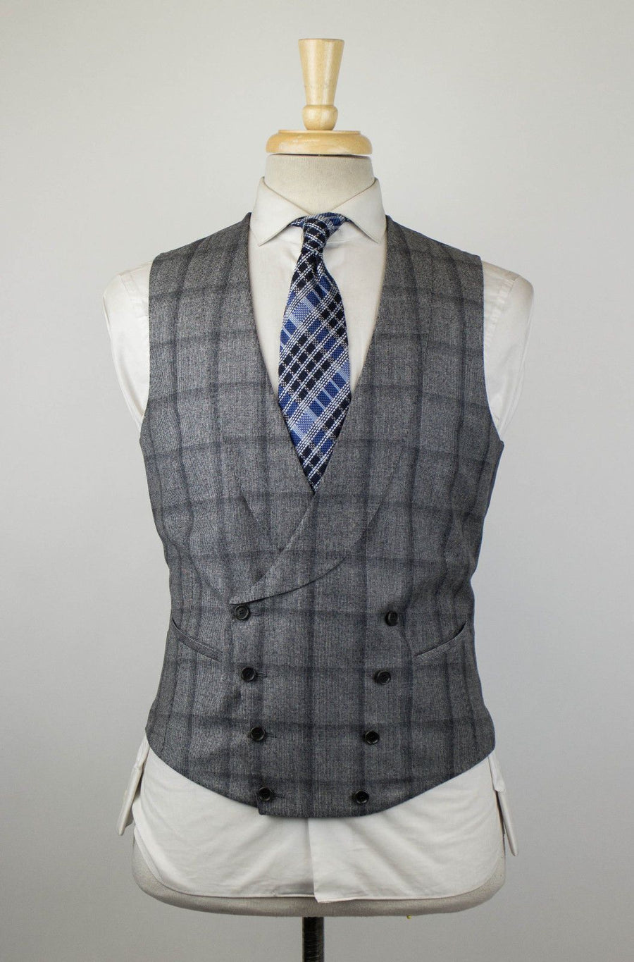 Drop 7 Windowpane Check Wool 3/2 Button 3 Piece Suit - Gray
