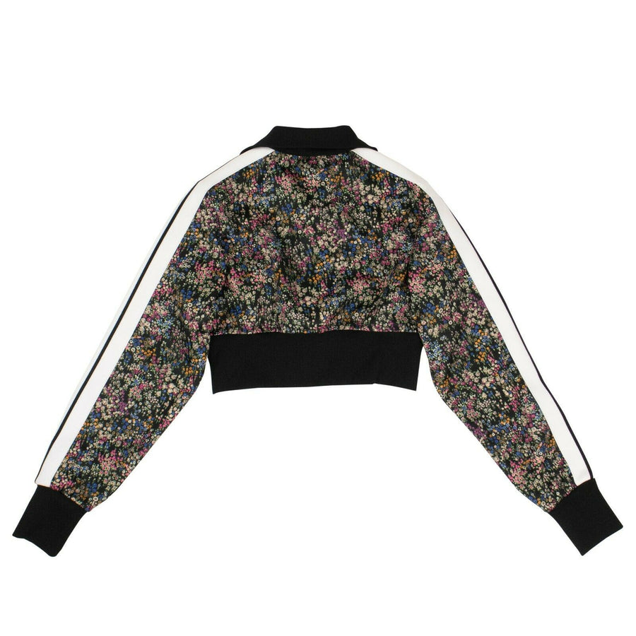 Stripe Floral Print Crop Track Jacket - Multi