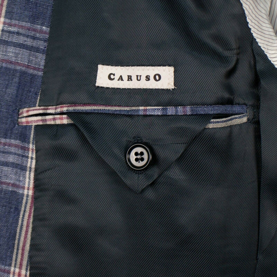 Drop 8 Plaid 3 Roll 2 Button Linen Sport Coat - Blue