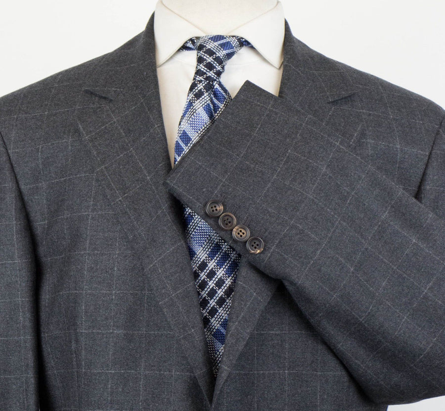 Cashmere Blend Windowpane 3/2 Button Sport Coat - Gray
