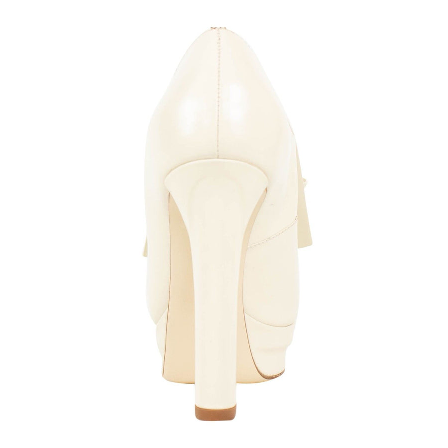 Leather Flap Front and Bow Heels - White