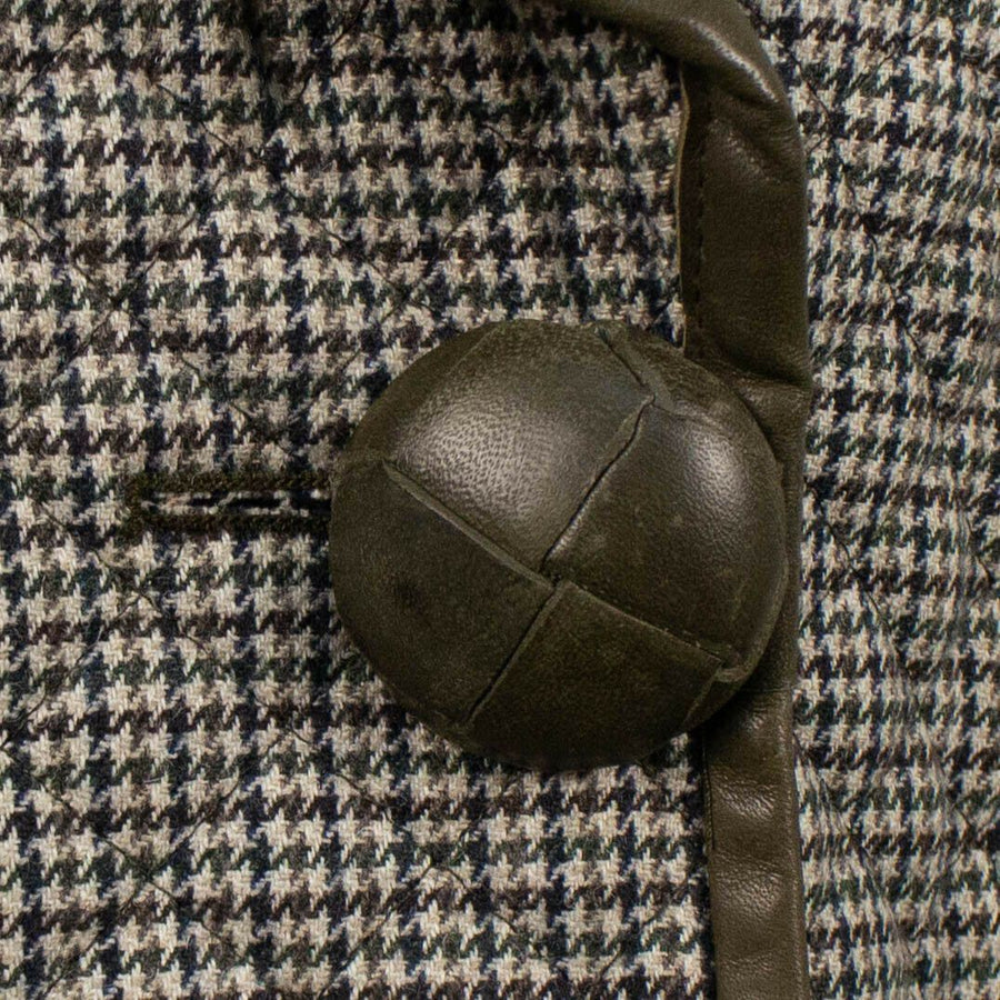 Houndstooth Quilted Double Breasted Coat - Brown