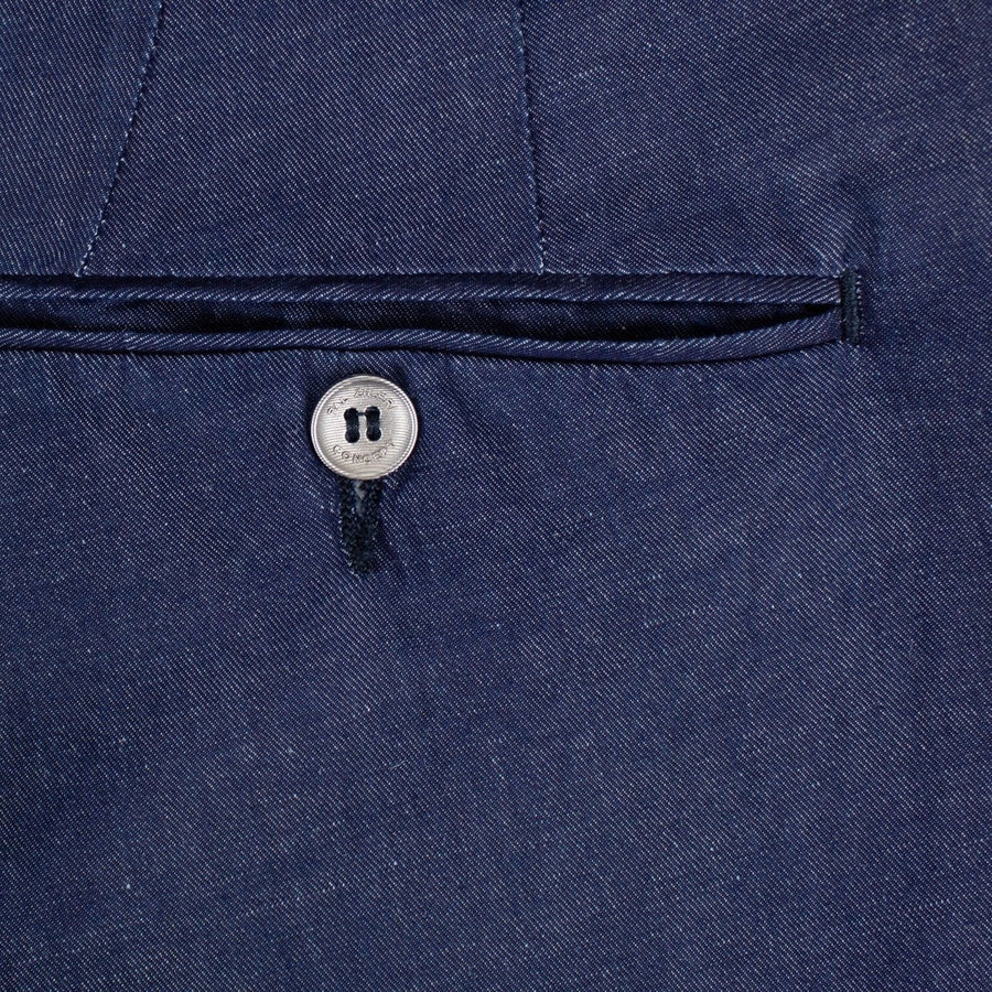 Blue Cotton Blend Dress Pants