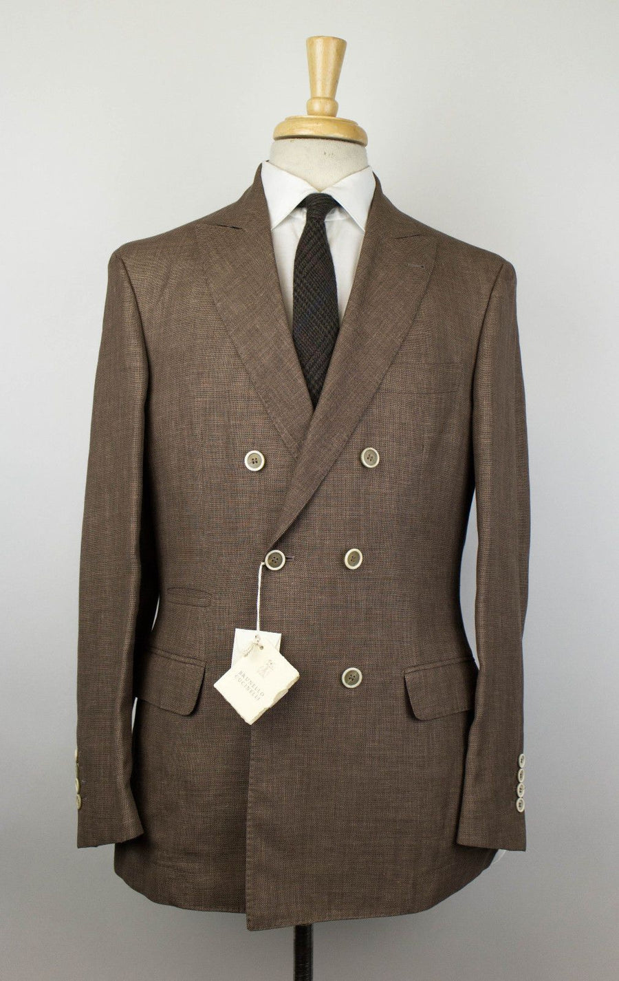 Birdseye Wool Blend Double Breasted Suit - Brown