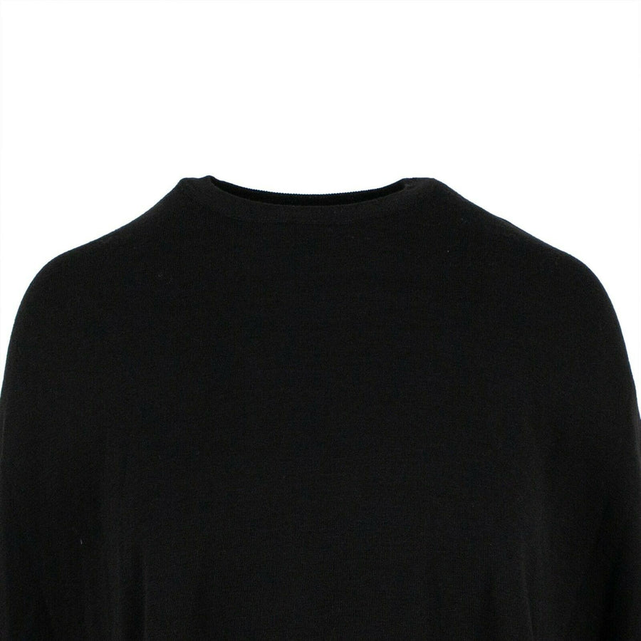 Wool Crew Neck Sweater Shawl Top - Black