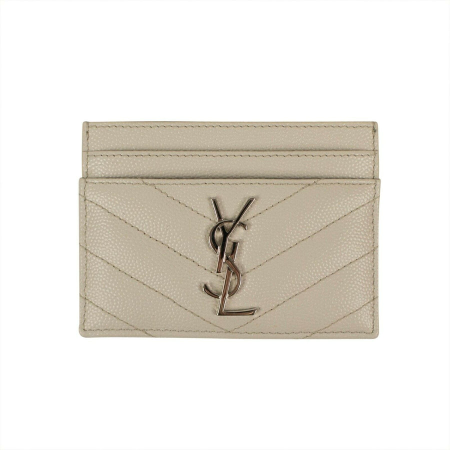 YSL Grain De Poudre Embossed Card Case - Icy White