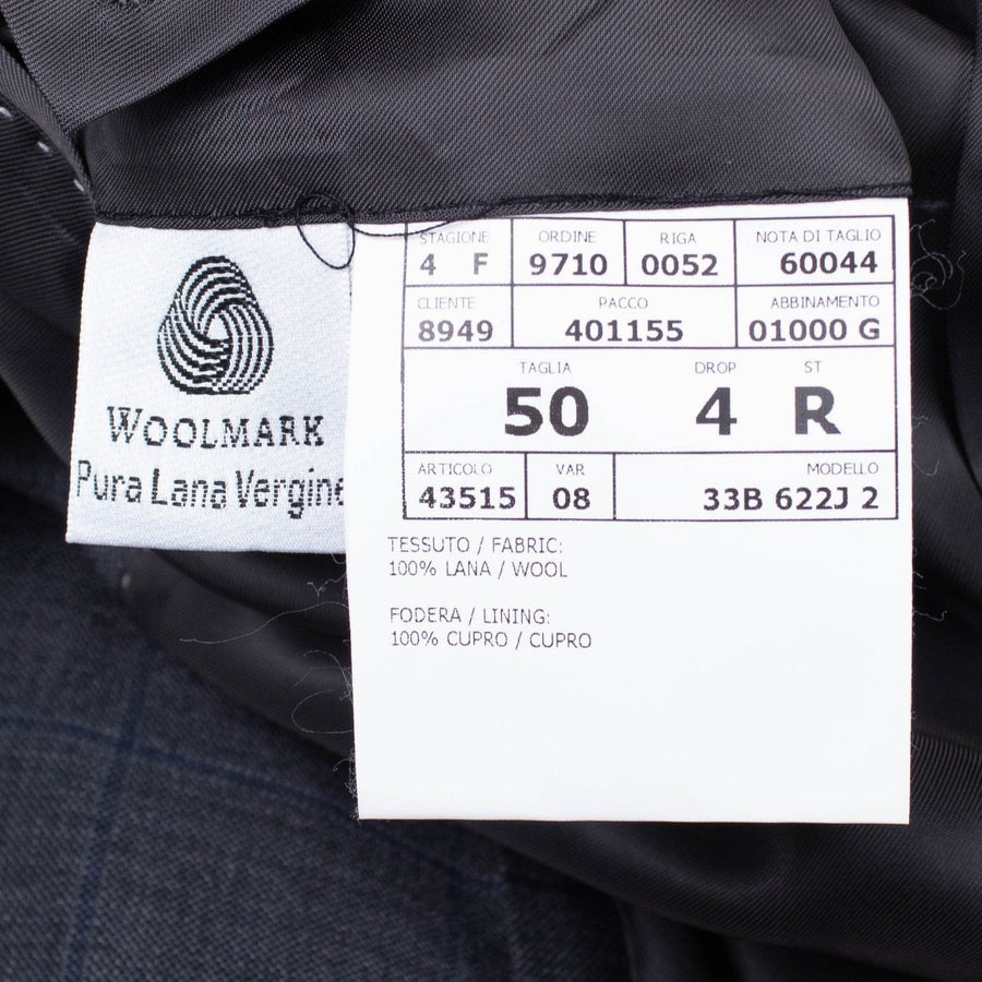 Windowpane Wool Two Button Suit - Charcoal Gray / Blue